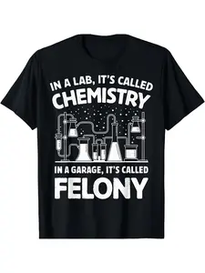 1pc Men's Casual T T Shirt with Chemistry Felony Quote Geometric Lab Graphic Round Neck Stretch Fabric Unisex All Season Top for Golf Running Training Sm Breathable Sweat Wicking and Soft Suitable for Daily Commutes Lounging at Home and Casual
