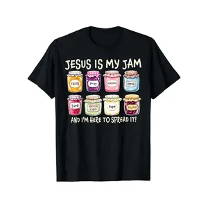 Jesus Is My Jam & I'm Here to Spread Christian Bible Verse T-Shirt - Faith-Based Casual Tee with Short Sleeve & Round Neck, Unisex Religious Apparel for Church,, Casual Attire (Machine Washable,