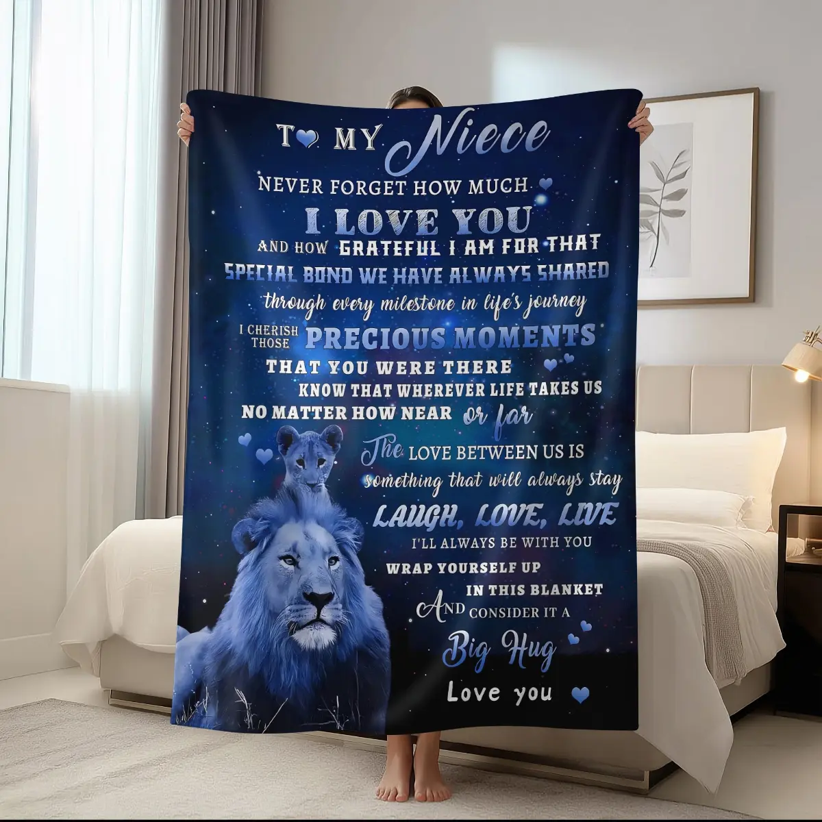 1pc envelope blanket gift for niece, flannel warm lion blanket with inspirational message printed blanket, comfortable and soft, suitable for sofa, bed, room, outdoor camping multifunctional blanket, exquisite gift for niece, birthday, Christmas