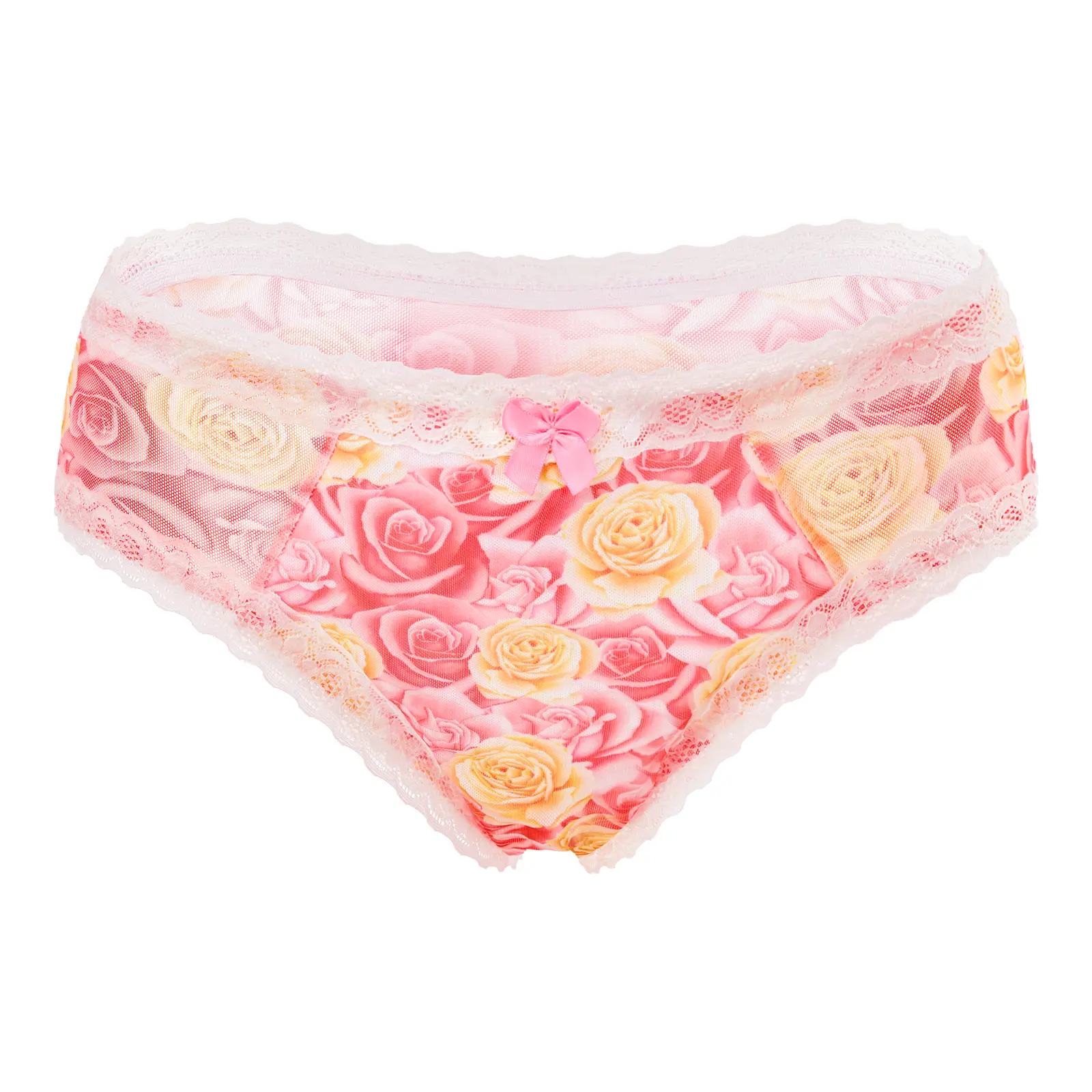 LittleForBig Unisex Hipster Briefs Roses Pattern Mesh Shaping Tucking Gaff Briefs for Sissies Crossdressers Transgender Individuals Red