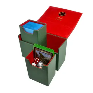 Dualist Deckbox: Green Organiser with Adjustable Compartment and Red Lid, Ideal for Organizing Games and Supplies