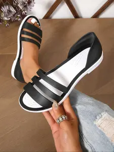 Women's Open Toe Flat Dress Sandals, Slip-On Design with Non-Slip Rubber Sole, Comfortable Casual Footwear for Summer Beach Outings