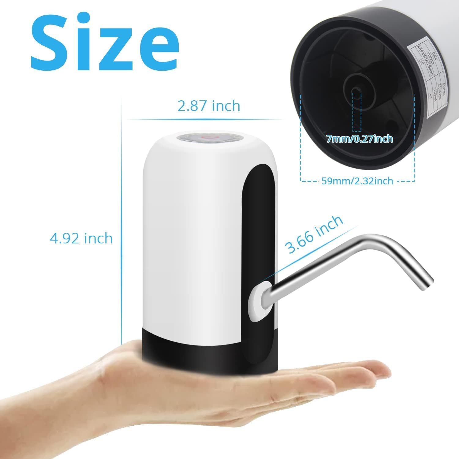 Water Dispenser for 5 Gallon Bottle, Portable USB Charging Electric Water Pump, Food Grade Silicone Hose, Stainless Steel Spout - 30-40 Days Battery Life, Drinking Water Jug Pump for Home, Kitchen, Living Room, Office, Camping, Universal for 3-5 Gallon