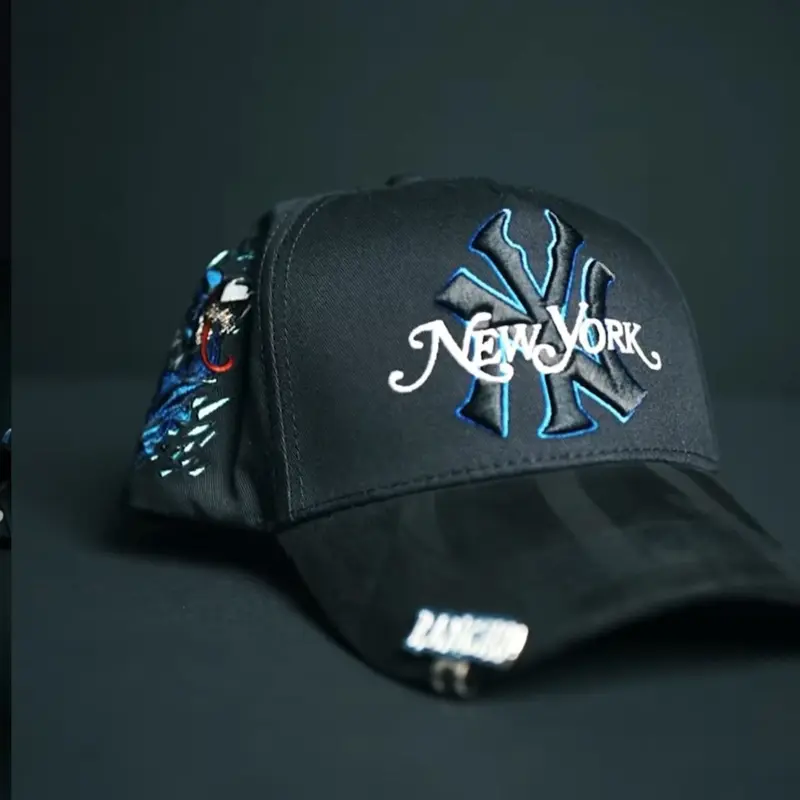 Rancho Venom New York Cap with Embroidered Logo and Patch, Adjustable Fit, Black Color, Stylish Design