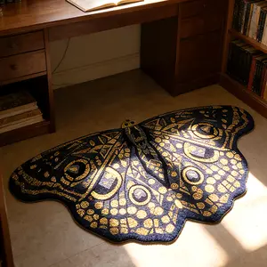 Modern Creative Gold Gradient Butterfly Print Carpet, Luxury Foldable Plush Rug, Easy Care Mat for Living Room Bedroom