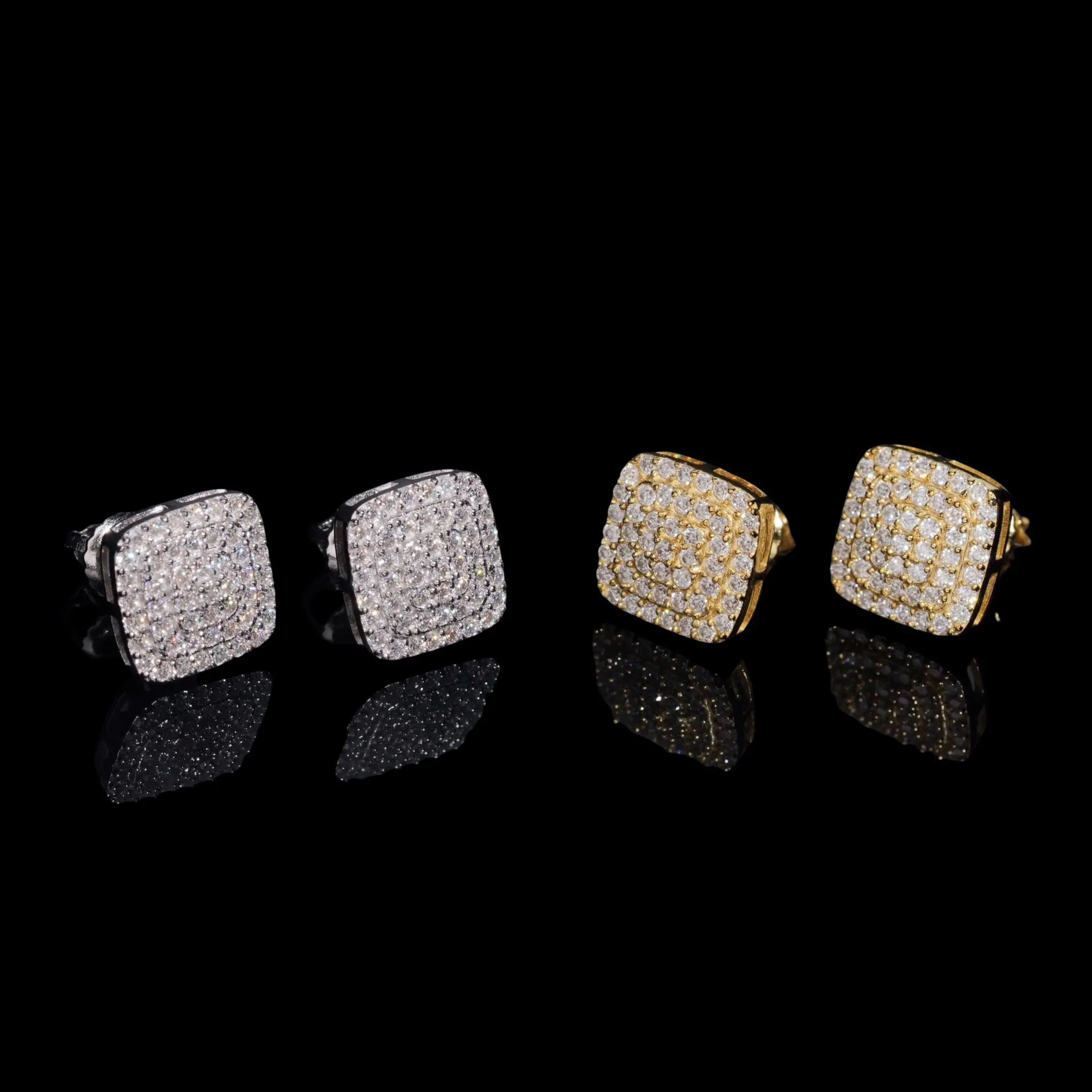 Square Double Halo Pavé Cluster Stud Earrings Lab Diamond – 14k Gold