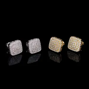 Square Double Halo Pavé Cluster Stud Earrings Lab Diamond – 14k Gold