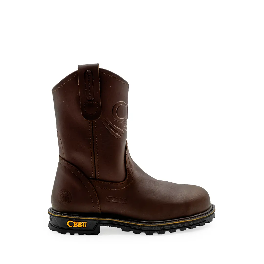 CEBU Men's Tractor Steel Toe Round Toe Plain Winter Wellington Style Boots Premium Leather Upper Rugged Rubber Outsole Classic Color Walking Shoes