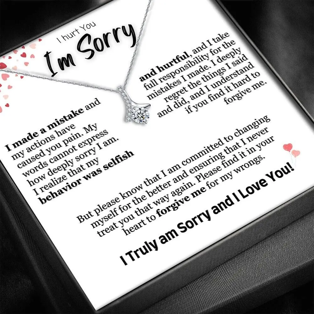 I Hurt You I'm Sorry Necklace Gifts, Apology Gifts For Her, Alluring Beauty Necklace with Message Card Box, White Gold Chain Soulmate Necklace