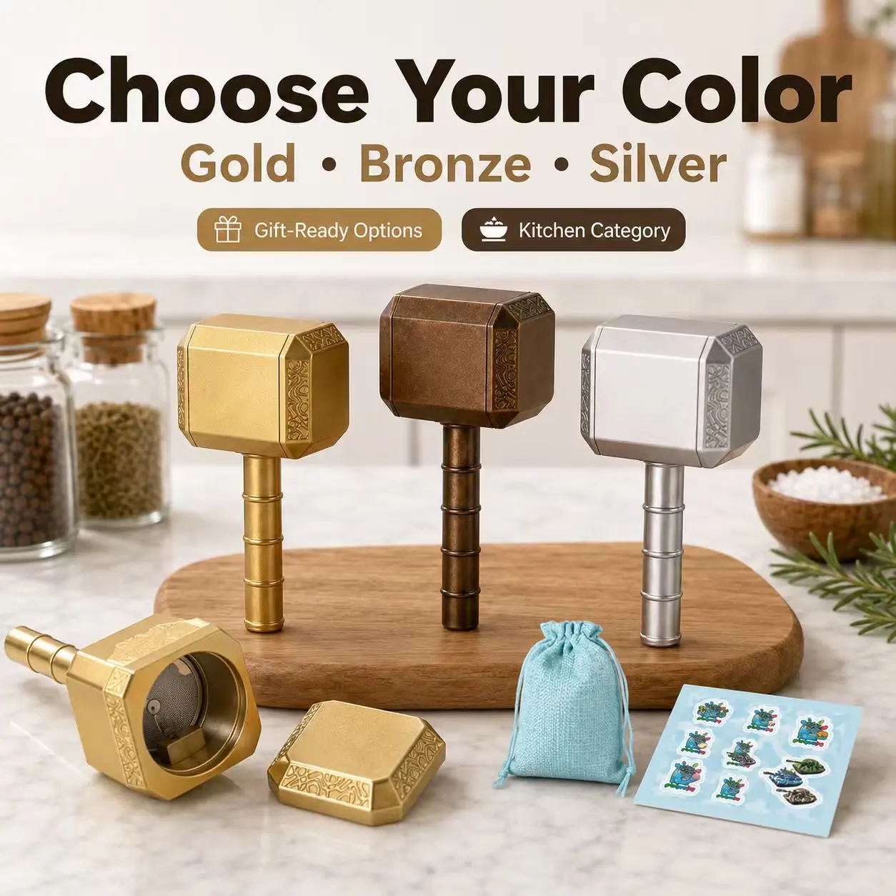 Hammer-Shaped Manual Coffee & Tea Bean Grinder, Decorative Kitchen Utensil, Birthday-Anniversary Gift for Cookware Enthusiasts