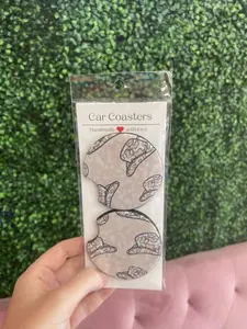 Pink Cowgirl Hat Car Coaters, Machine Washable Coasters