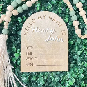 Hello My name is Baby stats sign, newborn , name reveal Wooden Decor