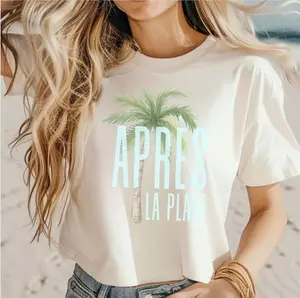 Après La Plage Palm Tree Graphic Crop Tee Beach Vacation Boxy Shirt
