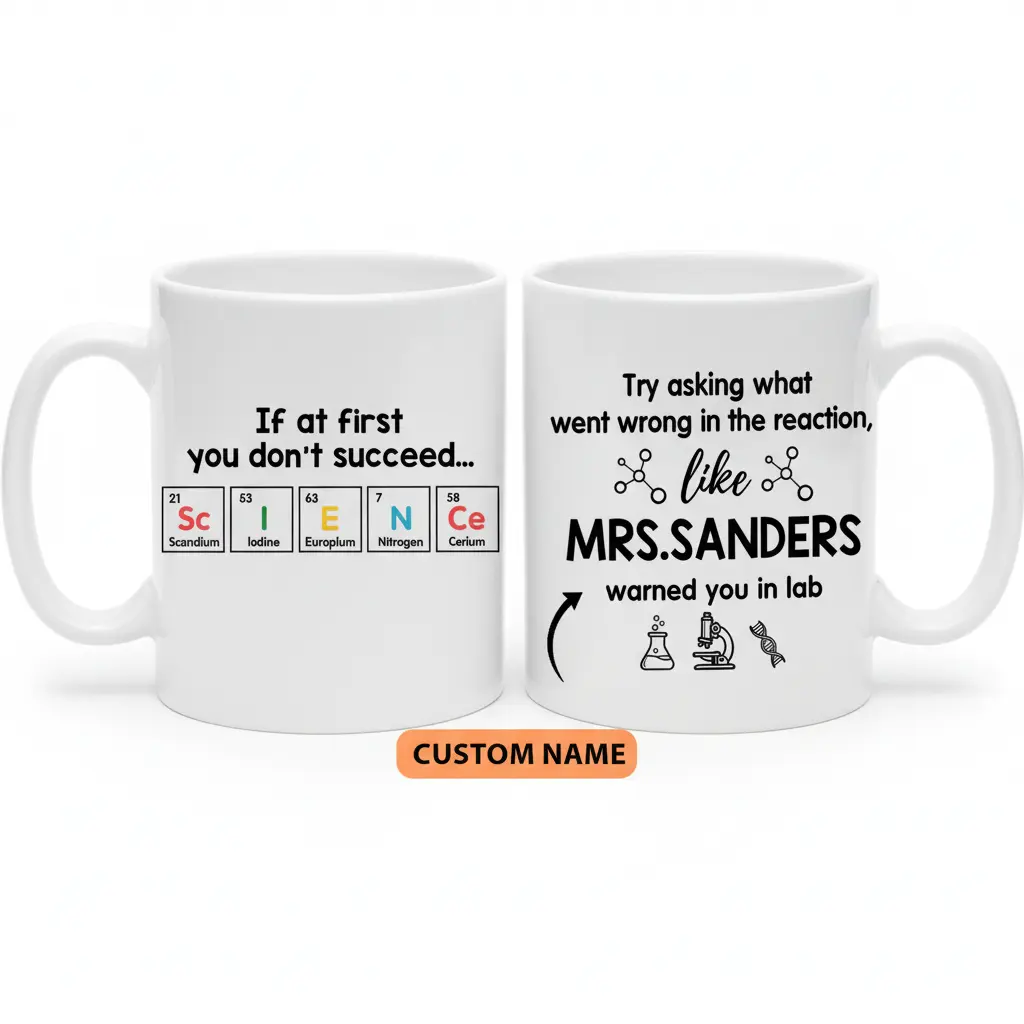 Classic Ceramic Reusable Washable Mug - 11oz & 15oz Custom Name Science Drinkware, Teacher Gifts