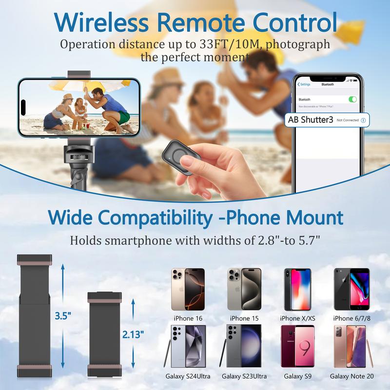 Extendable 62'' Phone Tripod & Selfie Stick with Wireless Remote, Universal Holder for iPhone, Android Phones & Cameras