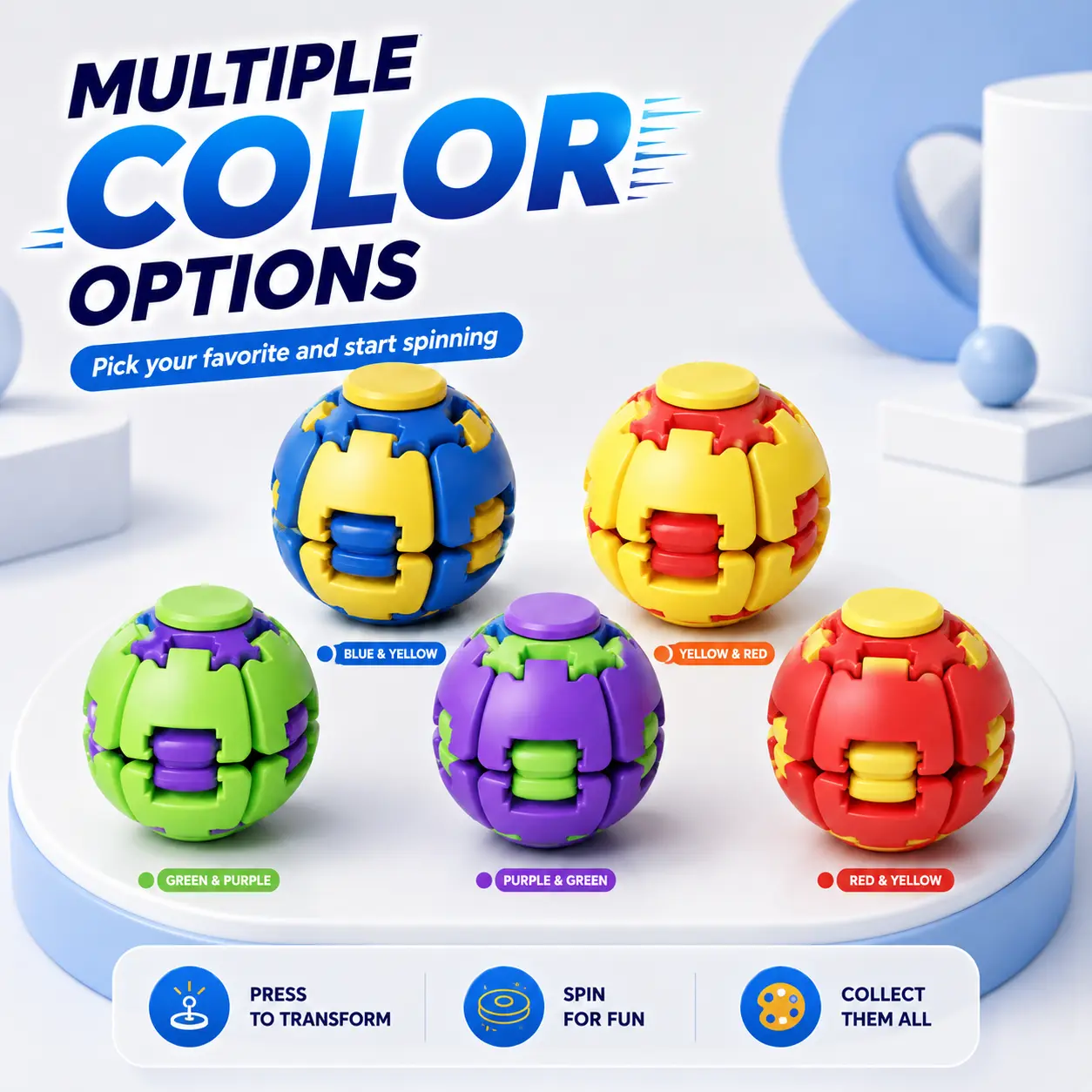 Telescopic Rotating Fidget Ball – Stress-Relief Toy for Adults (Push-to-Spin) – Fidget Spinner Ball for Stress Relief and Focus