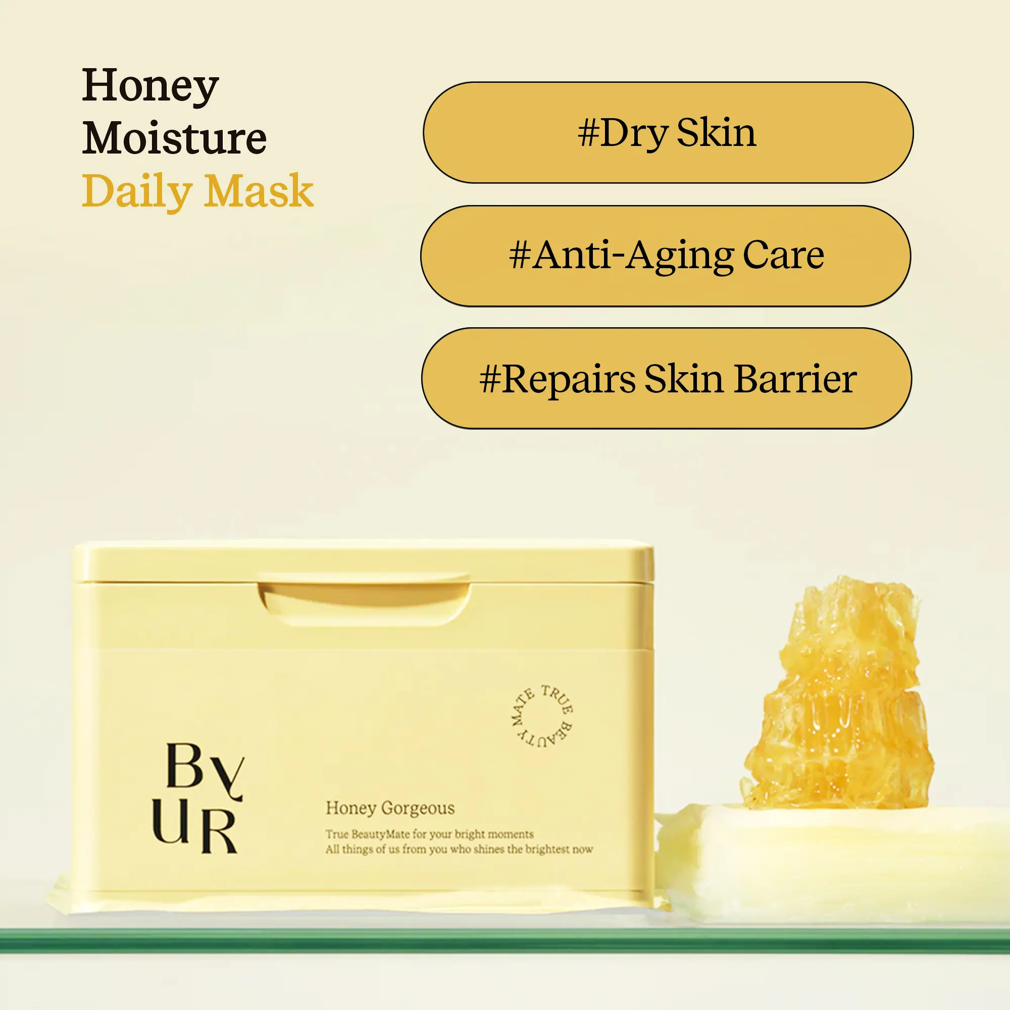 [ByUR] Honey Peptides Daily Sheet Mask (30 Count) Lightweight Hydrating Face Mask with Honey Extract for Firmness, Elasticity & Dry Skin | K-Beauty
