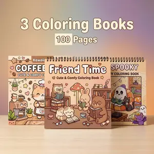 Adult Coloring Book - 3pcs Coffee, Cozy Spooky & Friendship Theme - 100 Pages Vivid & Colorful Designs  - High-Quality Opaque Paper with Stunning Illustrations - Perfect for Halloween, Christmas, Birthdays Gifts - Fun Activity for Beginner and Enthusiasts