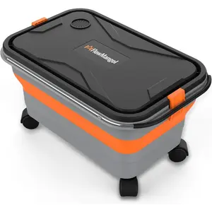 55 Collapsible Bucket 5.5 Gallon for Car Washing with Wheels, Handle, Drain Plug and Water Outlet, Foldable Multi-Use for Mop Cleaning, Camping, RV, Pet Bathing and Laundry