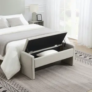 Modern Bed End Bench with Storage Upholstered Large Foot Rest Stool Comfy Window Vanity Bench for Living Room Bedroom Dorm Coffee Table Linen Light Grey
