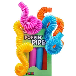 4 Pack Large Pop Tubes Sensory Fidget Toys for Kids | Stretchy Bendable Tubes | Creative Learning & Imaginative Play | Stress Relief Toy Ages 3+