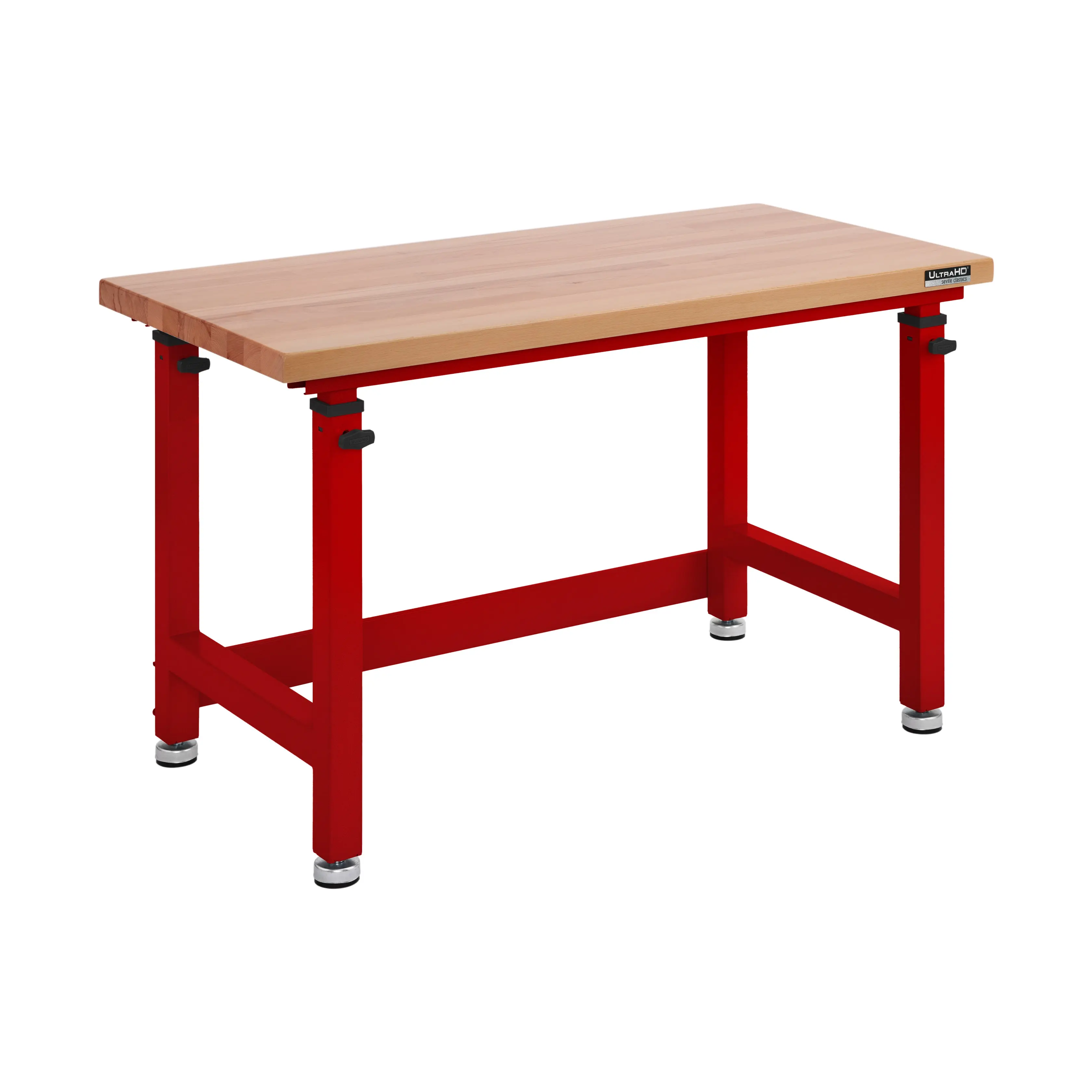 UltraHD® Height-Adjustable Workbench - Home Office Desk, Red Polyurethane Solid Top, 1000lb Capacity, Steel Frame, Ideal for Work From Home