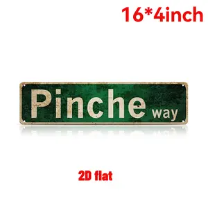 1pc 4×16inch (10×40cm) “Pinche Way” Funny Street Sign – Vintage Green Metal Tin Sign for Garage, Bar, Man Cave, Patio & Mexican Humor Décor
