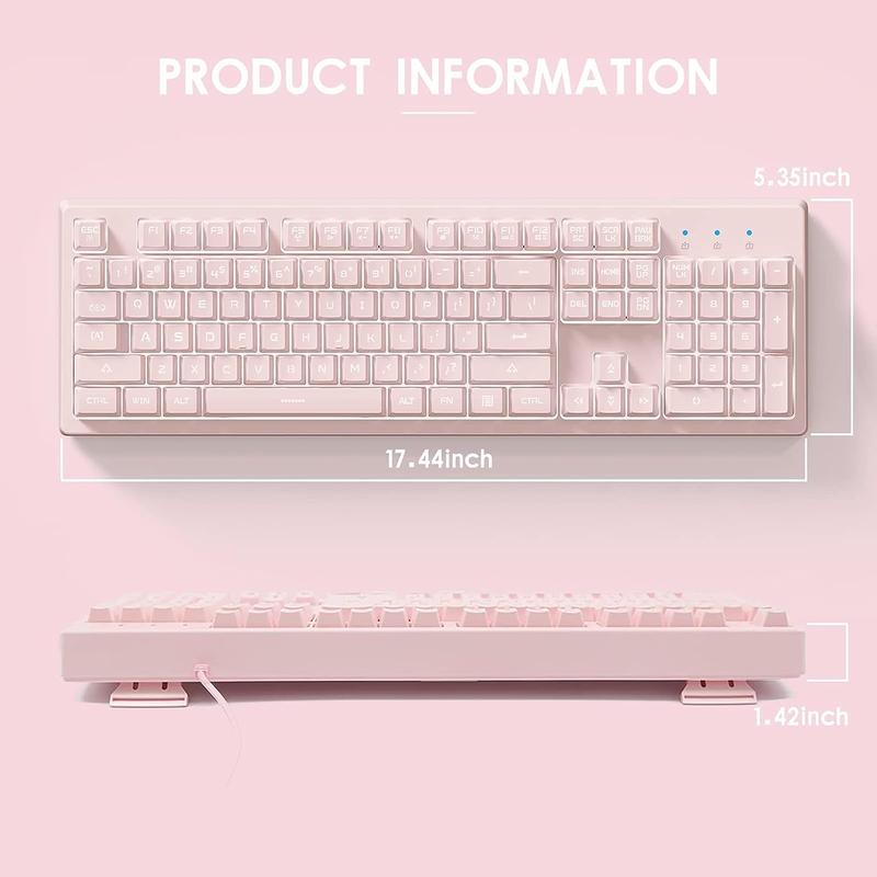 Pink Keyboard with 7-Color LED Backlit, 104 Quiet Silent Light Up Keyboards, 19-Key Anti-Ghosting Gaming Keyboard Mechanical Feeling Wired USB for Computer, , Laptop Pink Keyboard with 7-Color LED Backlit, 104 Quiet Silent Light Up Keyboards, 19-Key Anti-Ghosting Gaming Keyboard Mechanical Feeling Wired USB for Computer, , Laptop
