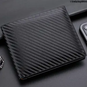 Men's Bifold Short Wallet, Carbon Fiber Texture Card Holder with Zip Coin Pocket