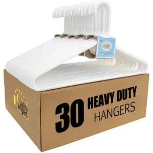 High-Quality White Plastic Hangers 30-Pack - Extra Heavy Duty Multi-Pack Hangers - Thick and Sturdy Standard Closet Hangers with Hooks for Hanging Scarves and Belts - Size 17 for Hanging Coats (White, 30-Pack)