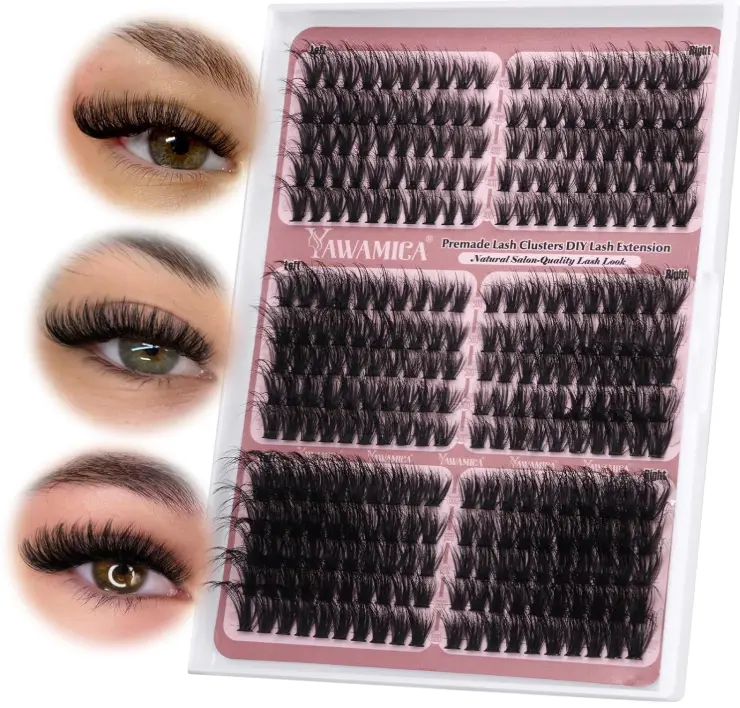 Yawamica Cat Eye Lash Clusters Fluffier Cluster Eyelash Extensions Wispy Individual Lashes Premade Eyelash Clusters Left Right Cluster Lashes 60D 80D 100D Volume 300pcs Eye Lashes Clusters DIY Lash