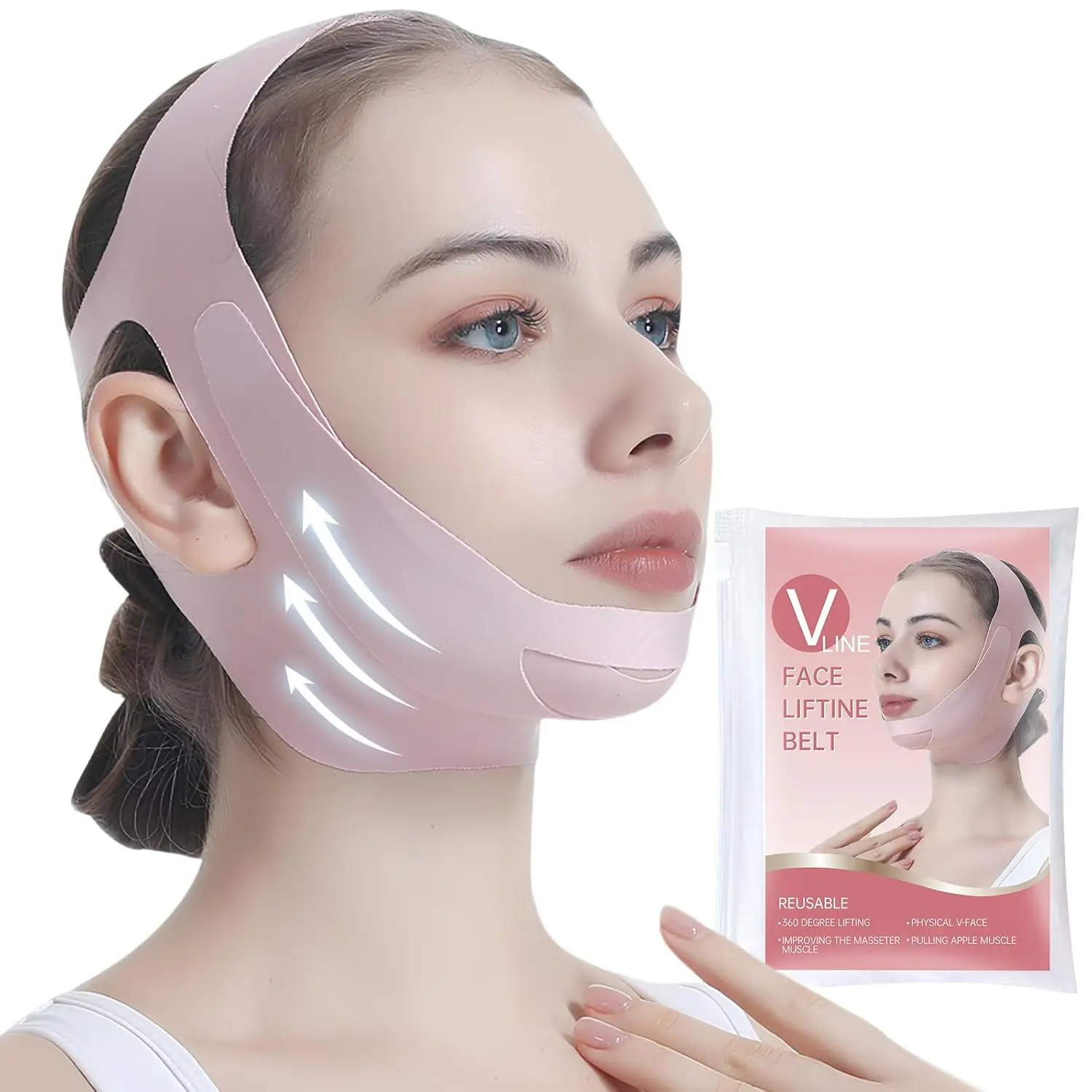 V-Line Facial Lifting Belt with Cooling Fabric, Adjustable Jawline Shaper and Double Chin Reducer, Daily Ear Relief Sleep Chin Support for Men & Women, Workouts, Face Lift, Mask