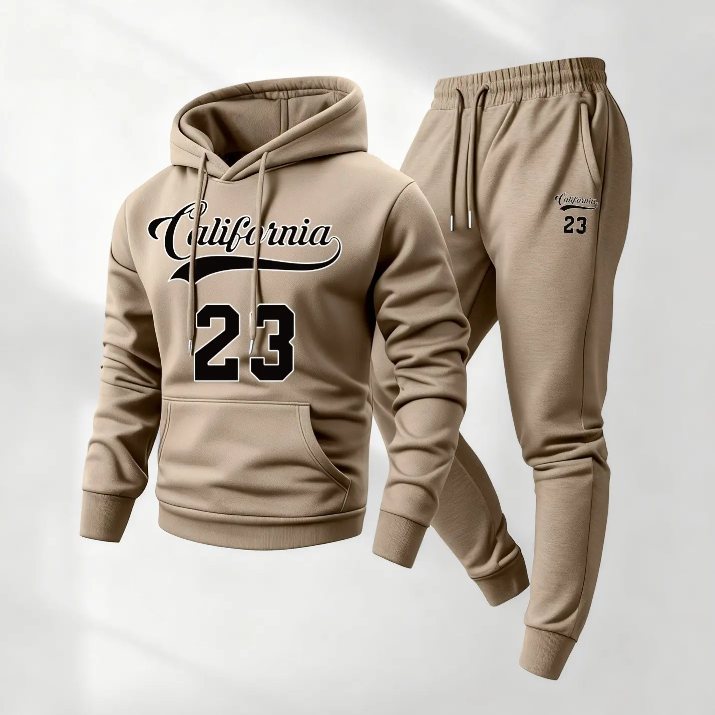 Men's 2-Piece Letter Print Tracksuit Set - Soft Polyester Hoodie with Long Sleeves & Drawstring, Loose-Fitting Sweatpants, Breathable, Minimalist Sports Outfit, Machine Washable, 2XL, 3XL, Daily Wear