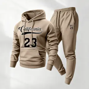 Men’s California 23 Print Hoodie and Drawstring Sweatpants Set with Pockets, Casual Athletic Long Sleeve Hooded Jacket & Jogger Pants for Fall & Winter, Men’s Everyday Wear, Sportswear for Indoor & Outdoor Activities, Tracksuit Set