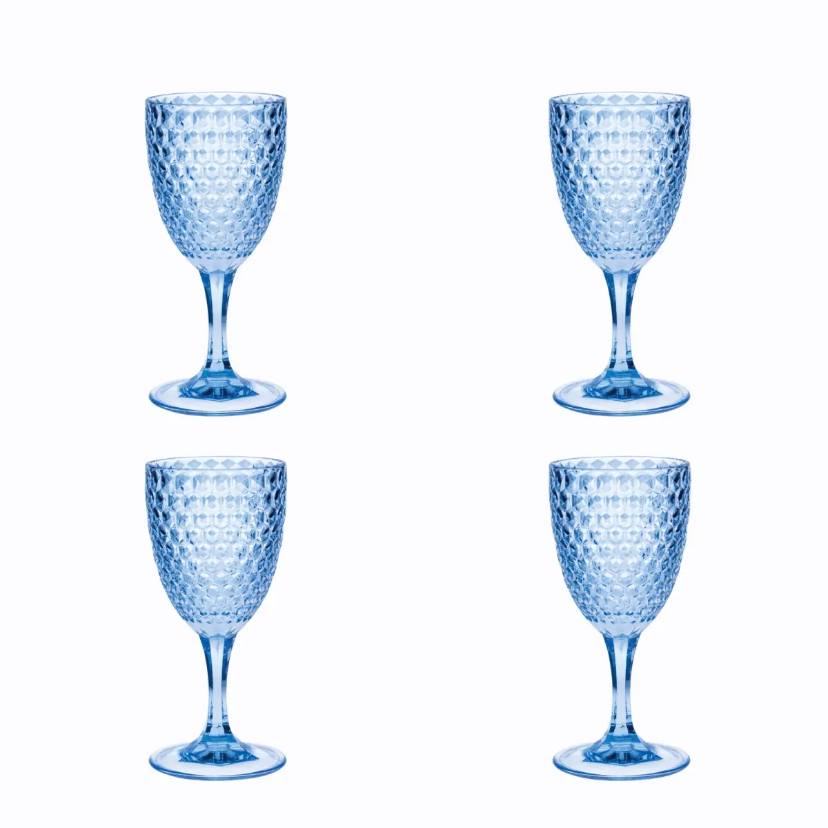 Diamond Acrylic Stemmed All Purpose Wine Glass, Blue - Set of 4