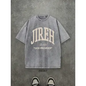 Retro Washed T-Shirt Single-Sided Printed (230 Pure Cotton T-Shirt) 'JIREH GOD PROVIDER' Letter And Pattern Print, Christian Gift, Mens TShirt, Mens Shirt Casual, Comfortable, Fashionable T-Shirt, Street Style Cotton
