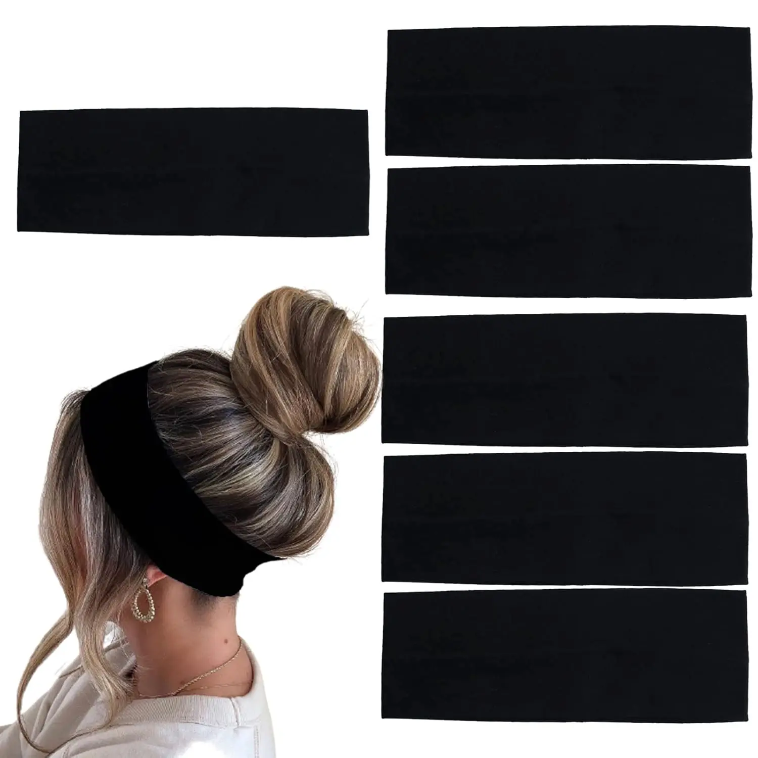 6 count Black Headbands for Women Hair Cotton Headband Non-slip Stretchy Elastic  Wrap Holder Hair Accessories