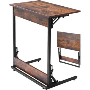 VEVOR C Table, Folding C Shaped End Table with Metal Frame Adjustable Feet, Foldable C Shaped Side Table for Living Room Bedroom Office, 23.62x 14.57x 27.56 inch TV Tray, Brown and BlackVEVOR Super Brand Day