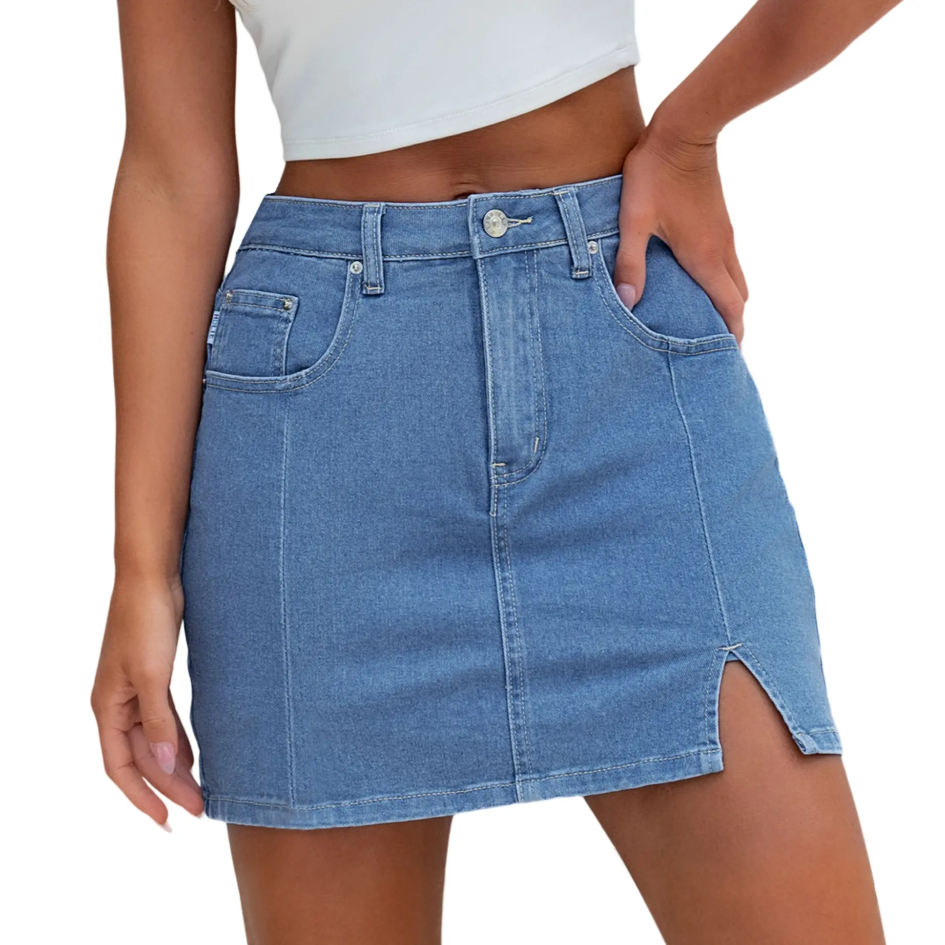 Genleck Women's High-Waisted Denim Skort | Built-in Shorts & Side Slit Skirt Womenswear Fitted Button skirts Genleck Women's High-Waisted Denim Skort | Built-in Shorts & Side Slit Skirt Womenswear Fitted Button skirts