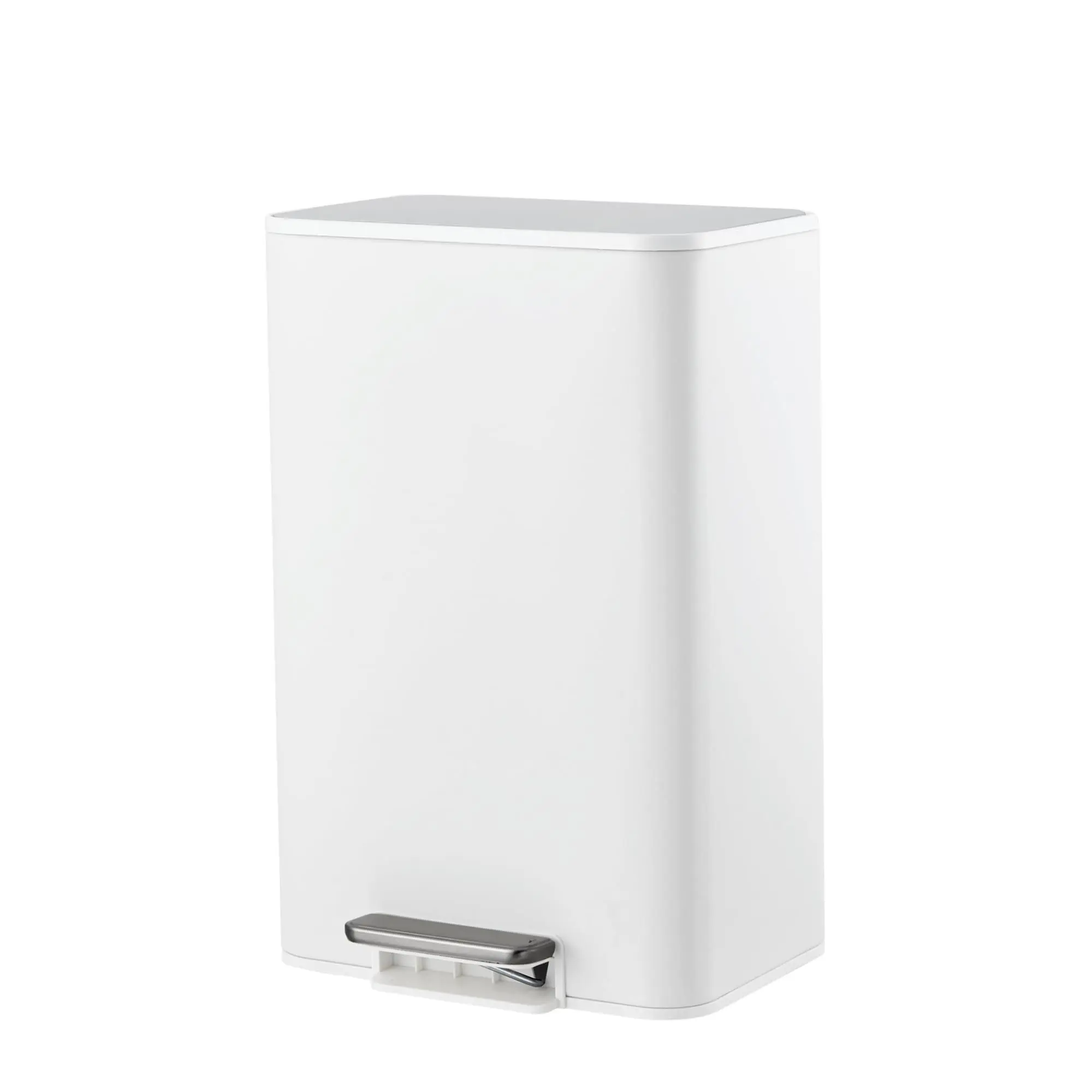 GARVEE 4 Gallon Rectangular Trash Can with Soft-Close Lid, Garbage Can Foot Pedal & Slim Design, Trash Bin for Kitchen Bathroom Office（White）