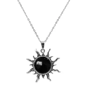 Obsidian Necklace – Natural Black Obsidian Gemstone Sun Pendant Necklace for Women & Men, Healing Reiki Energy Stone Jewelry Gift