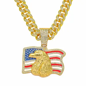 Bling Bling American Flag Bald Eagle Hip Hop Chain Necklace for Men