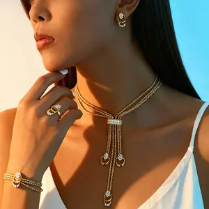 Minimalist Gold-Tone Jewelry Set: Zircon Stud Earrings & Adjustable Index Ring, Dainty Layering Necklace