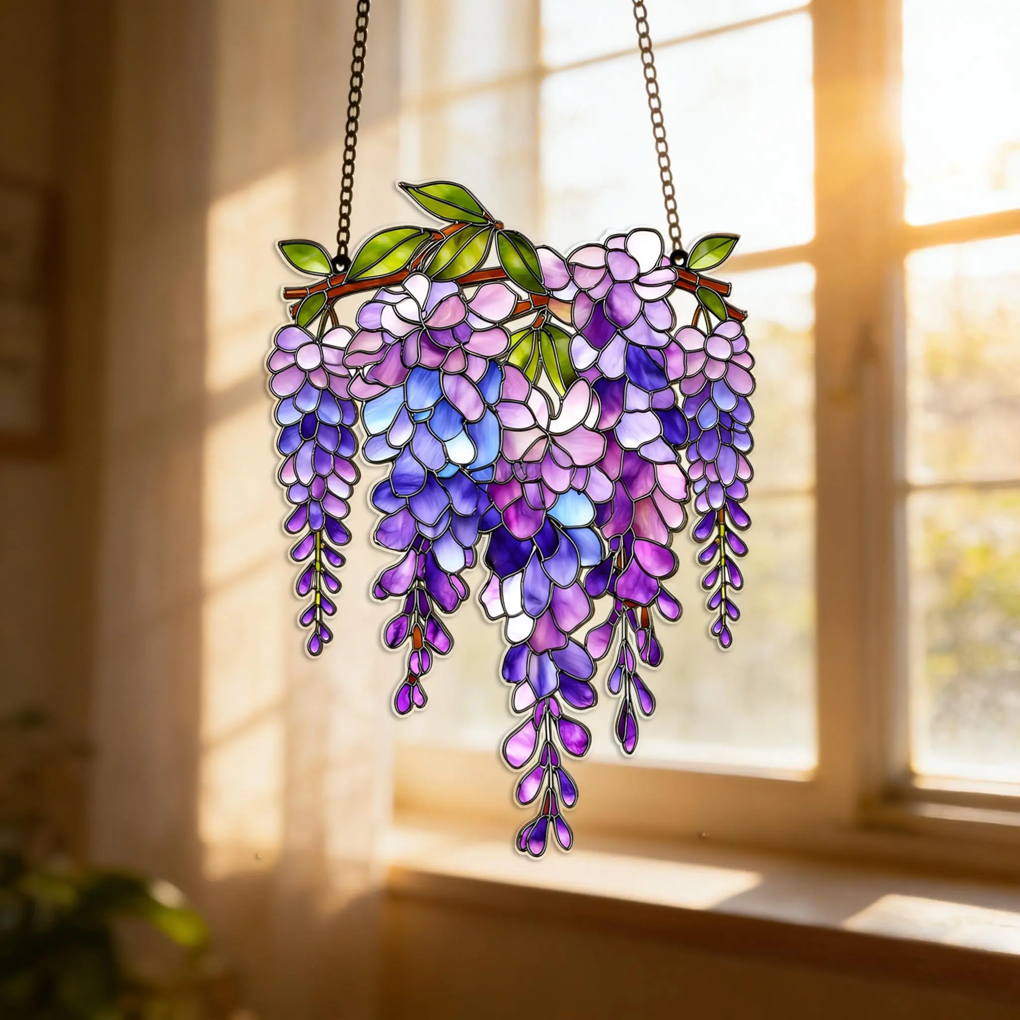 Wisteria Suncatcher, Acrylic Floral Window Hanging, Flower Light Catcher, Botanical Home Decor, Wisteria Stained Glass Art Ornament