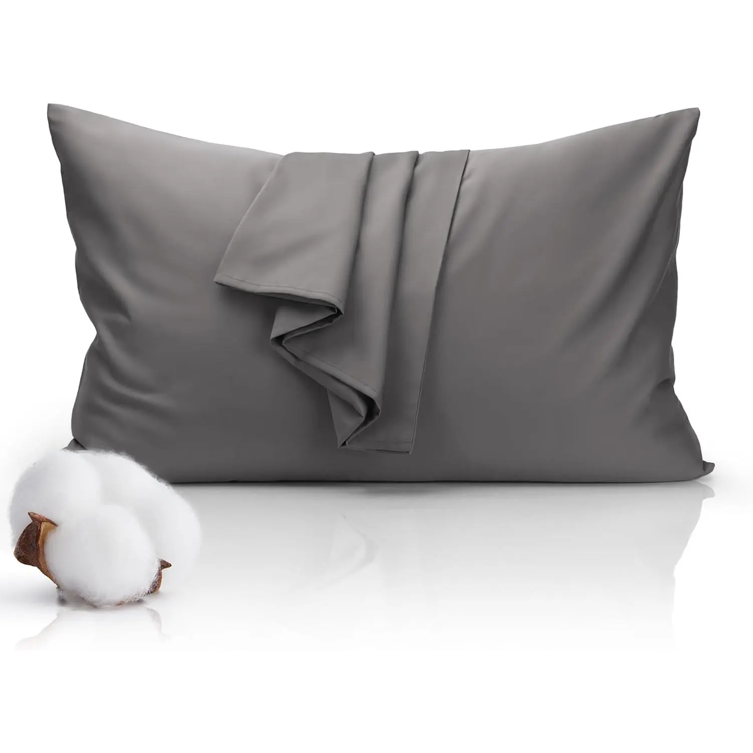Pillowcase - 100% Cotton Envelope Closure Pillow Cover for Dorm Room Essentials and Room Decor Gray Queen Size Hair Care 500 Thread Count Pillowcase 20x30 Inches Set of 1