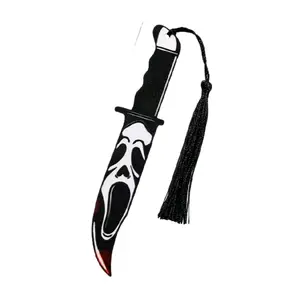Ghost Face Horror Bookmark - Black and White Design with Unique Pattern, Includes Tassel, Ideal for Horror Themes