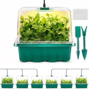 Seed Starter Tray with Grow Light, 6pcs Seed Starter Kits with Light and Adjustable Humidity Domes, Covers Height 3.9", Indoor Seedling Starter Plant Germination Trays, Portable Greenhouse, Plant Growing Set