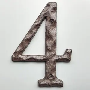 5 Inch House Numbers for Outside - Cast Iron Metal Home Address Number 4 - Heavy Duty & Sturdy  Hammered Look