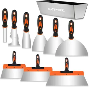 10-Piece Putty Knife & Paint Scraper Tool Set – Stainless Steel with 14" Mud Pan for Drywall Repair, Wallpaper Removal, Putty, Plaster, Cement & Adhesive Application
