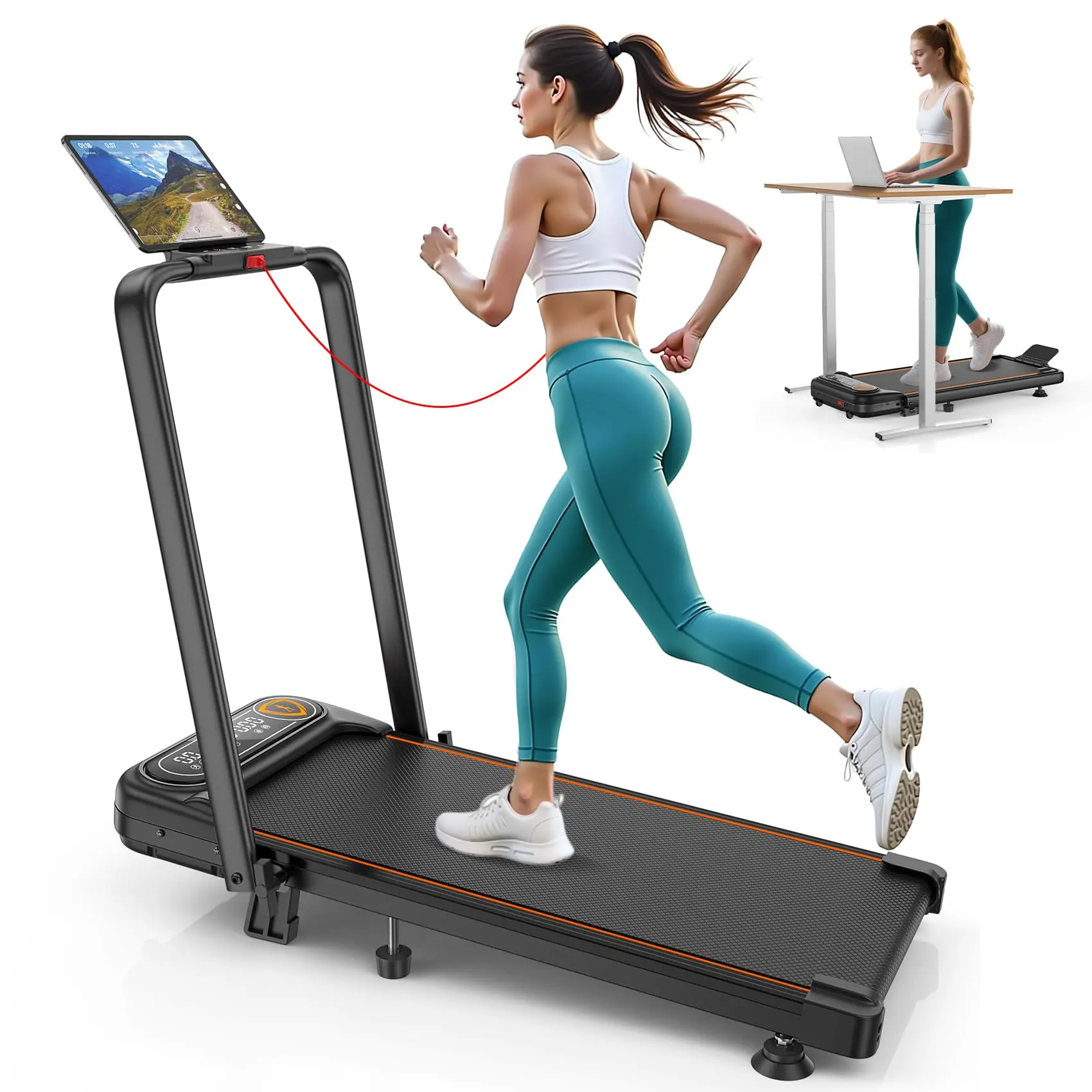 4-in-1 Under Desk Treadmill with 10% Incline | 3.5HP Foldable Walking Pad 350lbs Capacity Smart Running Machine for Home Gym